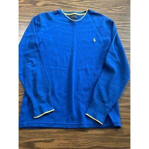 Polo Ralph Lauren blue yellow long sleeved V-neck shirt size Small